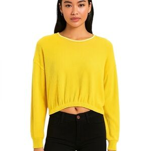 A&F Hollister Women's Y2K Yellow Waffle Knit Boyfriend Cropped T-Shirt Size M